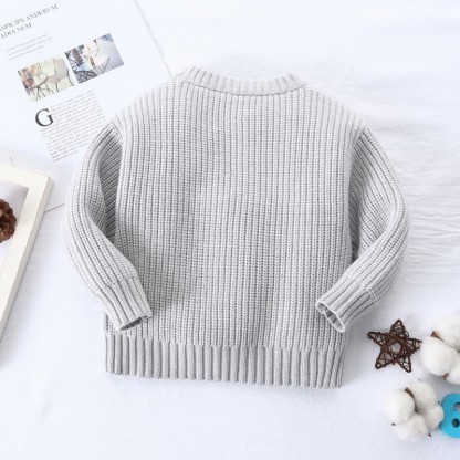 Kid Solid Color Crew Neck Knitted Sweater - image 11