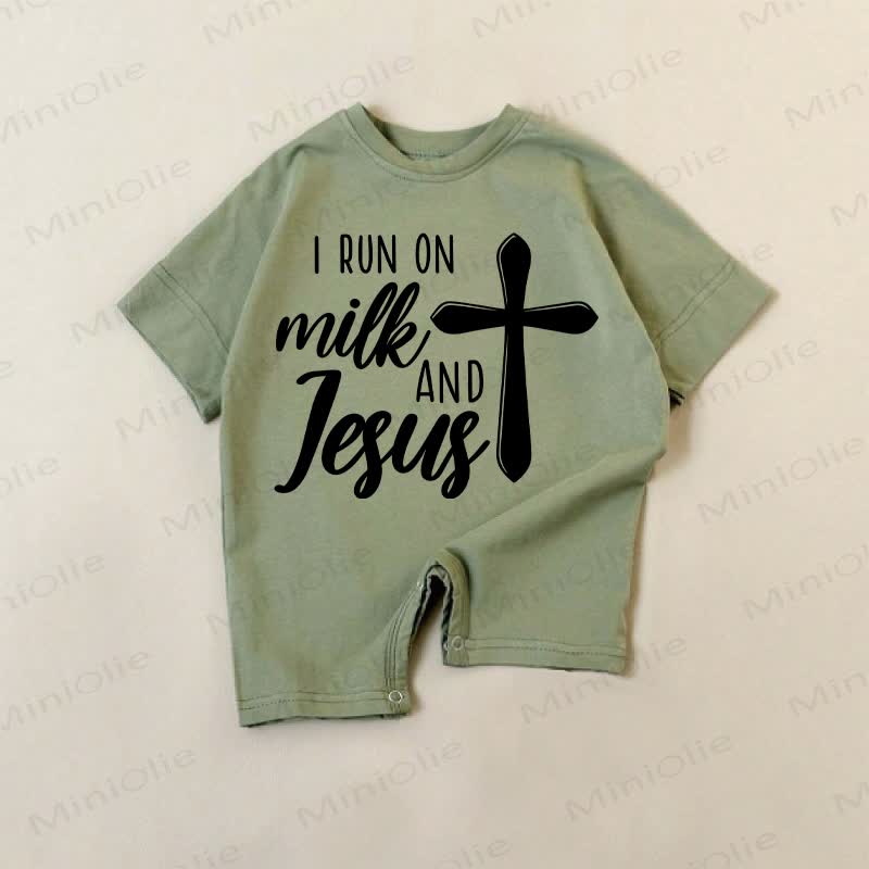I RUN ON MILK AND JESUS Baby Cross Green Romper - Green - 18-24M - image 1