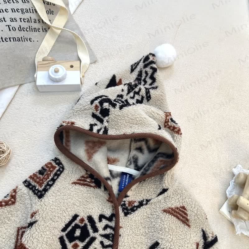 Baby Lamb Fleece Hooded Printed Romper - image 4