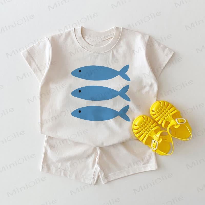 Baby Fish Print 2-piece White Set - White - 18-24M - image 1