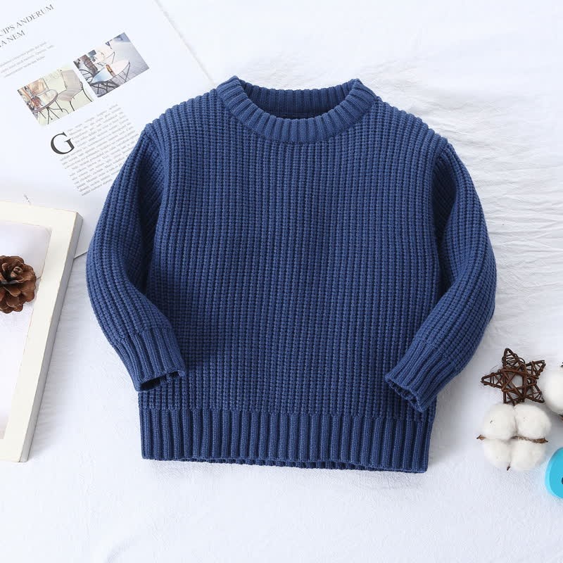 Kid Solid Color Crew Neck Knitted Sweater - Blue - 8Y - image 6