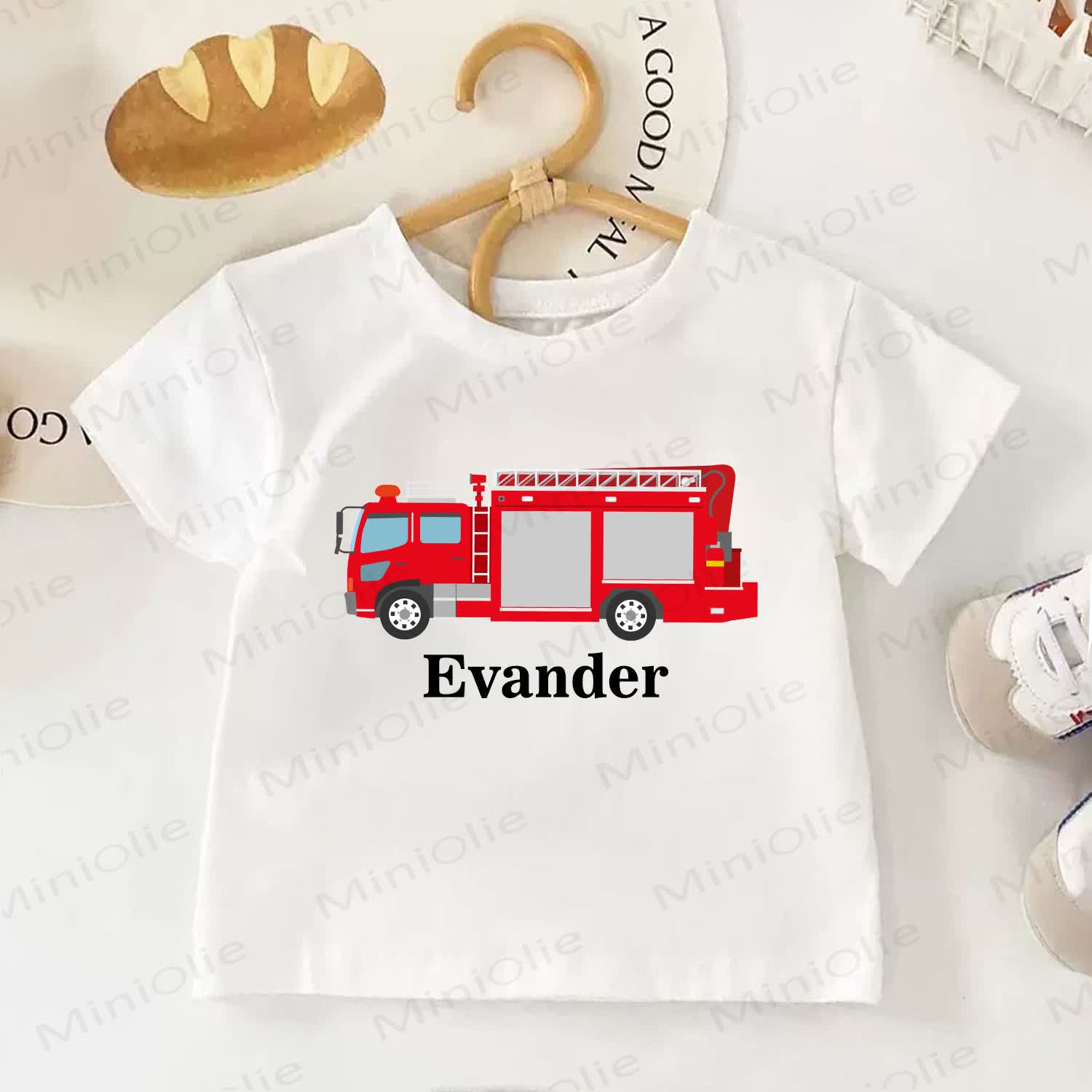 Personalized Fire truck Name Customization Kid White T-shirt - image 1