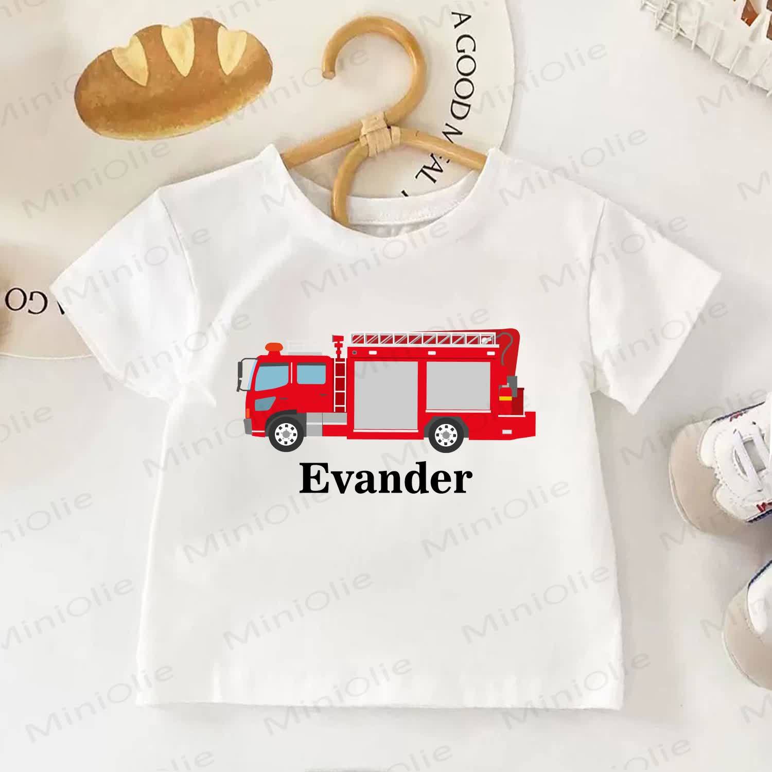 Personalized Fire truck Name Customization Kid White T-shirt - image 1