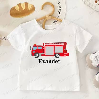 Personalized Fire truck Name Customization Kid White T-shirt - image 1