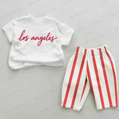 LOS ANGELES Baby Slogan Red Striped 2-piece Set - White&Red - 2-3T - image 1