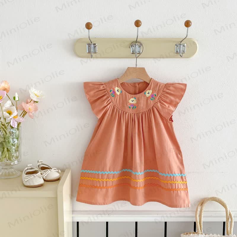 Toddler Embroidered Bear Ruffle Sleeves Dress - image 14
