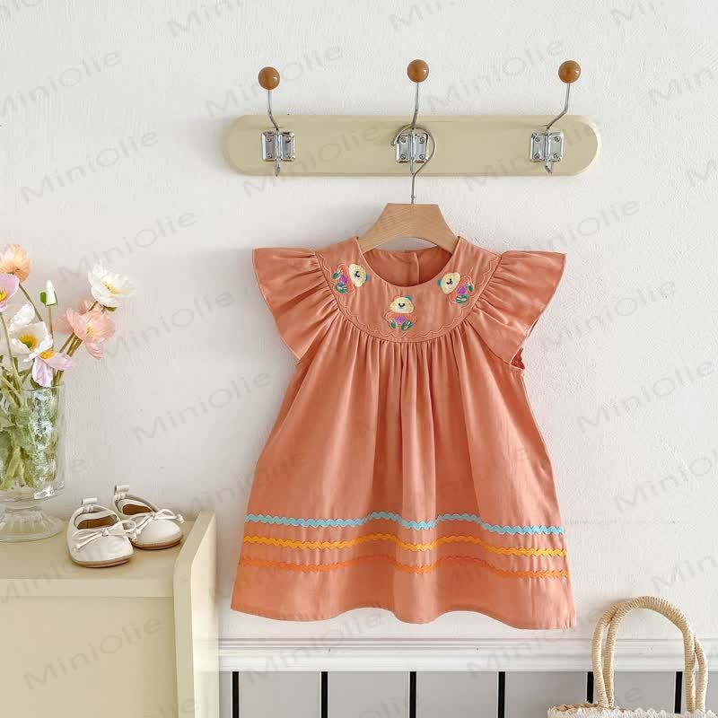 Toddler Embroidered Bear Ruffle Sleeves Dress - image 14