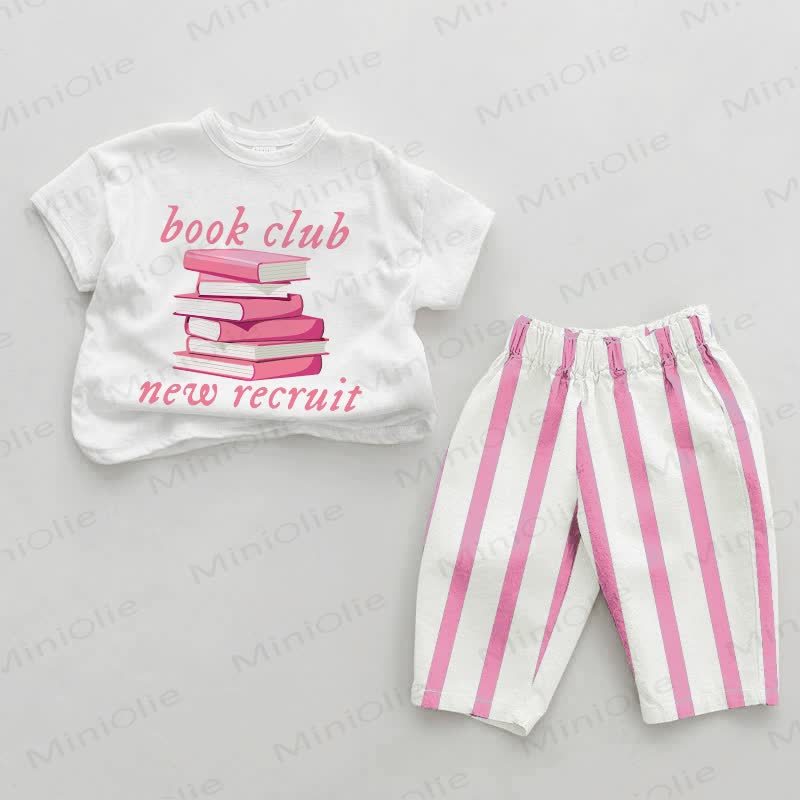 BOOK CLUB NEW RECRUIT Baby Books Pink Vertical Striped 2-piece Set - White&Pink - 2-3T - image 1