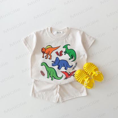 Baby Dino Print White 2-piece Set - White - 18-24M - image 1