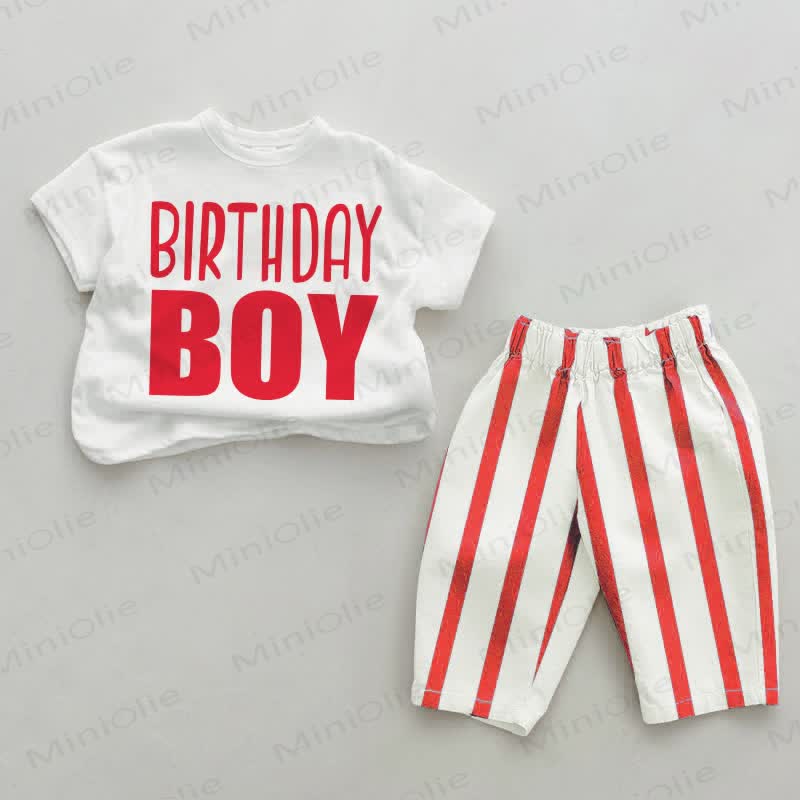 BIRTHDAY GIRL/BOY Baby Red Vertical Striped 2-piece Set - Boy - 2-3T - image 2
