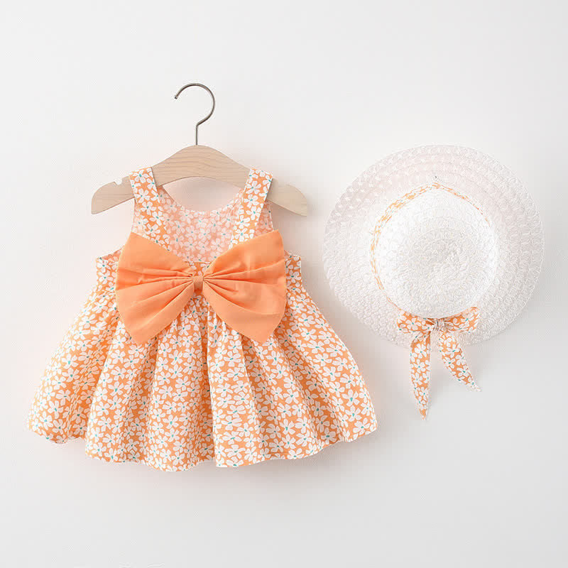 Baby Vibrant Flower Bow Dress with Hat - Orange - 2-3T - image 11