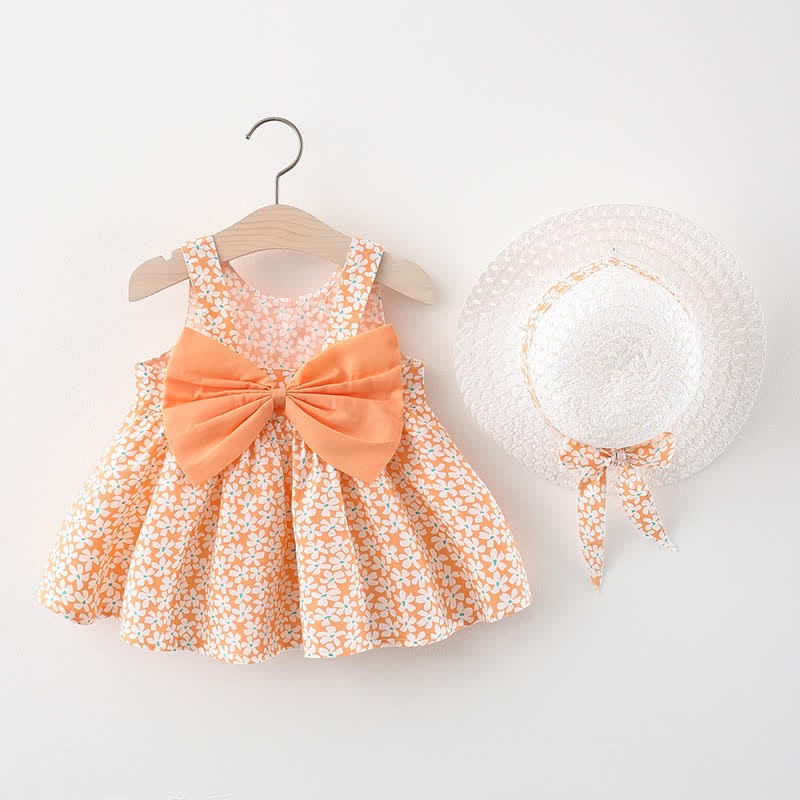 Baby Vibrant Flower Bow Dress with Hat - Orange - 2-3T - image 11