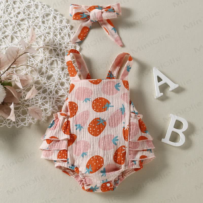 Baby Strawberry Strap Bodysuit with Headband - Pink - 18-24M - image 1