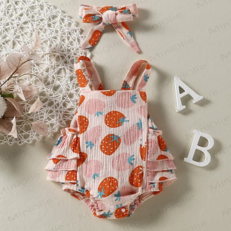 Baby Strawberry Strap Bodysuit with Headband - Pink - 18-24M - image 1
