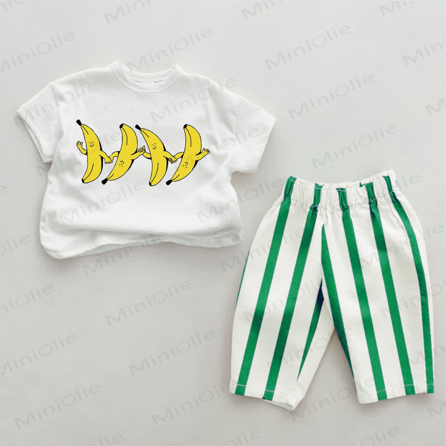 Baby Green Banana Vertical Striped 2-piece Set - White&Green - 2-3T - image 1