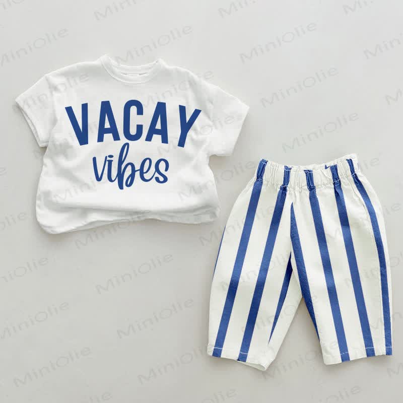 VACAY VIBES Baby 2-piece Vertical Striped Set - White&Blue - 2-3T - image 1