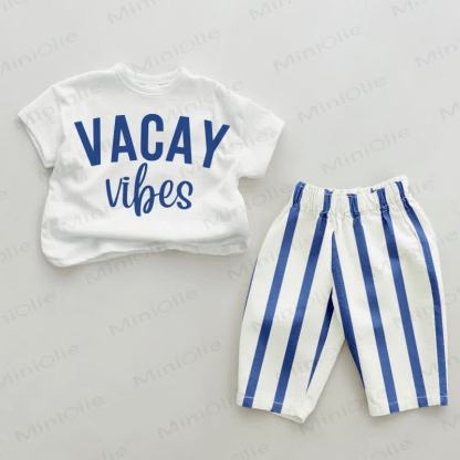 VACAY VIBES Baby 2-piece Vertical Striped Set - White&Blue - 2-3T - image 1