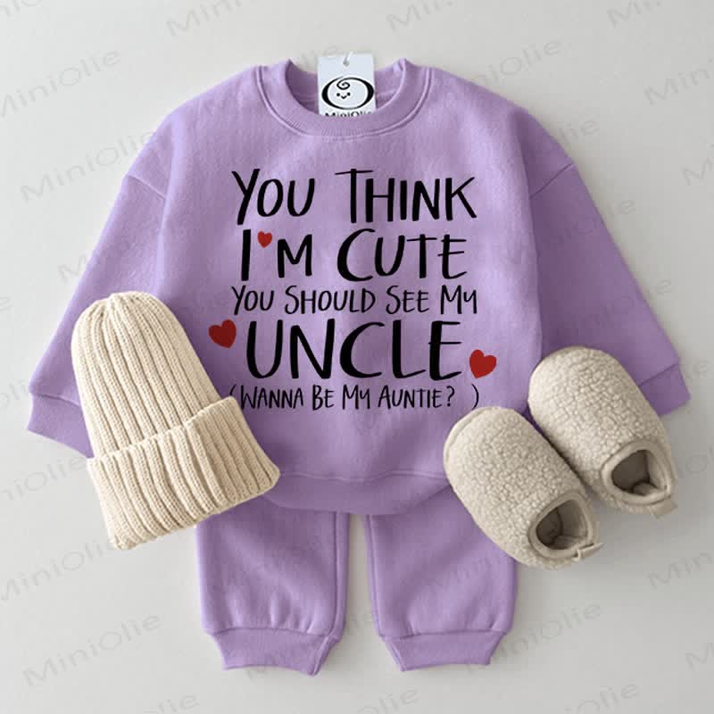 YOU THINK I'M CUTE YOU SHOULD SEE MY UNCLE WANNA BE MY AUNTIE Baby Light Gray Love 2-piece Set - Purple - 2-3T - image 6