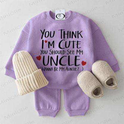 YOU THINK I'M CUTE YOU SHOULD SEE MY UNCLE WANNA BE MY AUNTIE Baby Light Gray Love 2-piece Set - Purple - 2-3T - image 6
