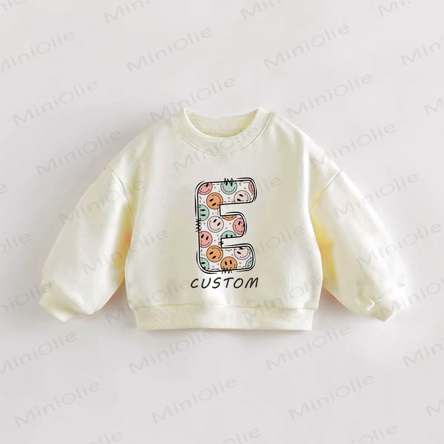 Personalized Retro Name Customization Baby Smile Face Letter Sweatshirt - Cream - 3-5T - image 1