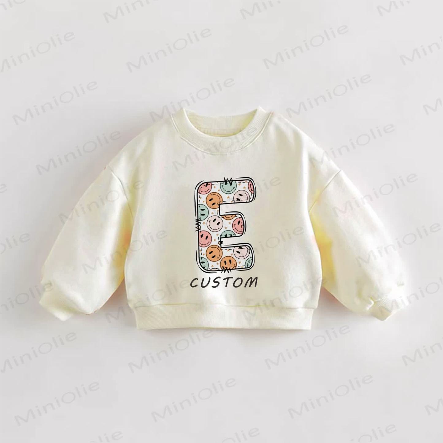 Personalized Retro Name Customization Baby Smile Face Letter Sweatshirt - Cream - 3-5T - image 1
