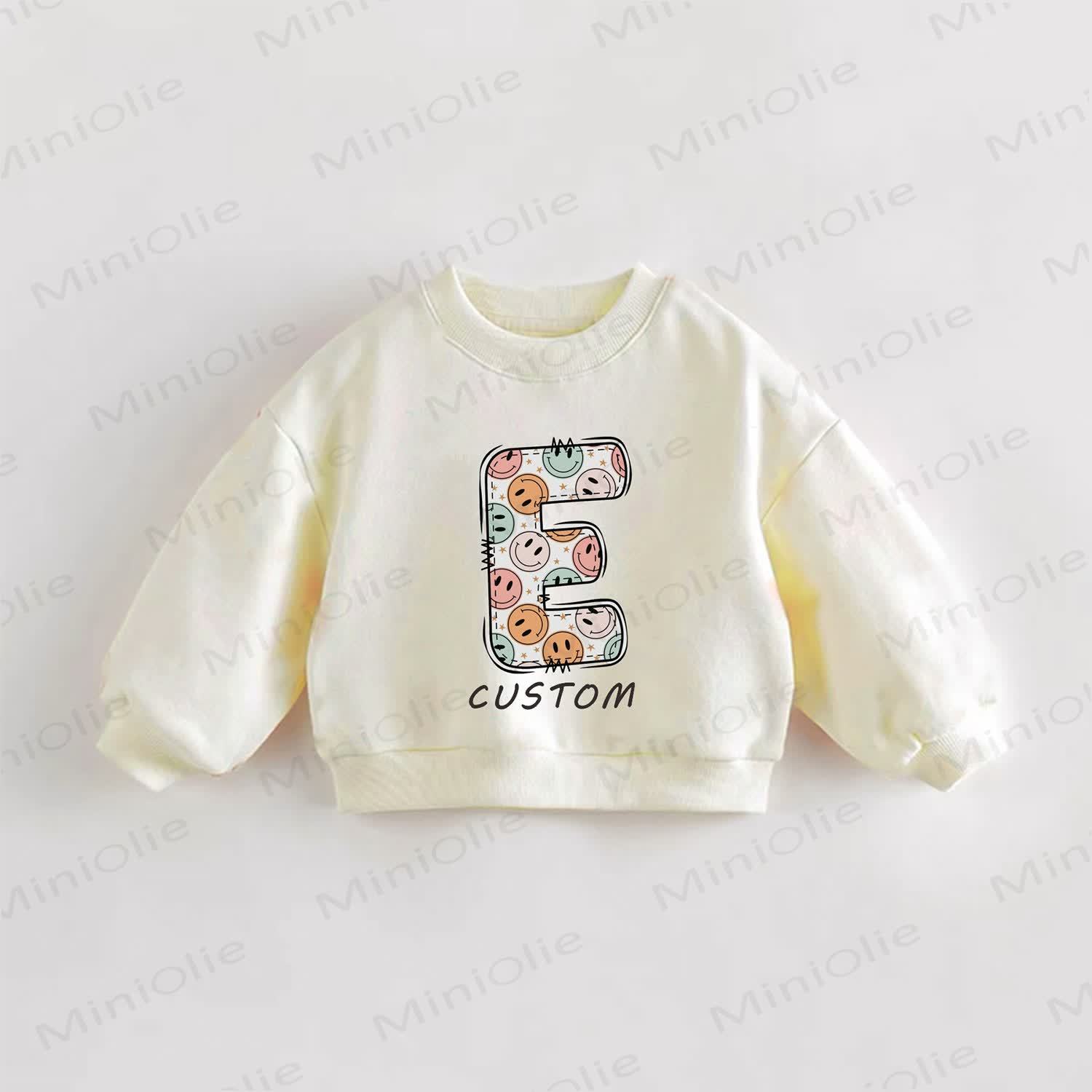 Personalized Retro Name Customization Baby Smile Face Letter Sweatshirt - Cream - 3-5T - image 1