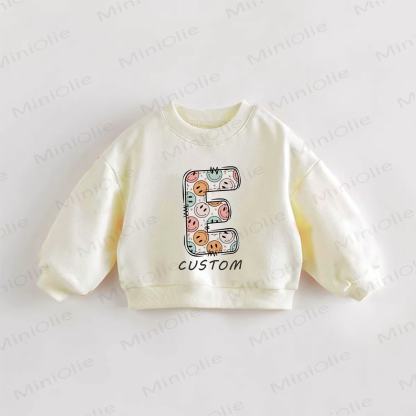 Personalized Retro Name Customization Baby Smile Face Letter Sweatshirt - Cream - 3-5T - image 1