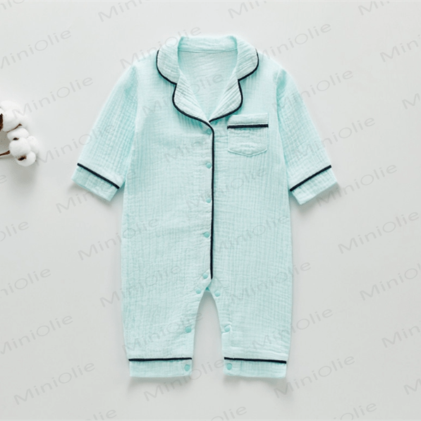 Baby Pocket Lapel Pajamas Romper - Blue - 18-24M - image 2