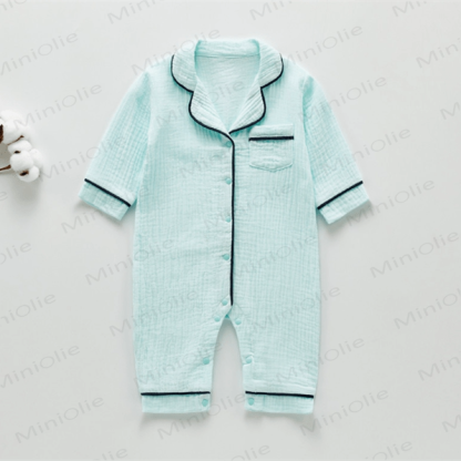 Baby Pocket Lapel Pajamas Romper - Blue - 18-24M - image 2