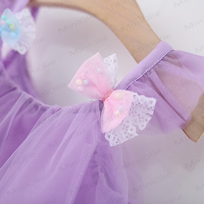 Toddler Flower Tulle Bow Suspenders Dress - image 4