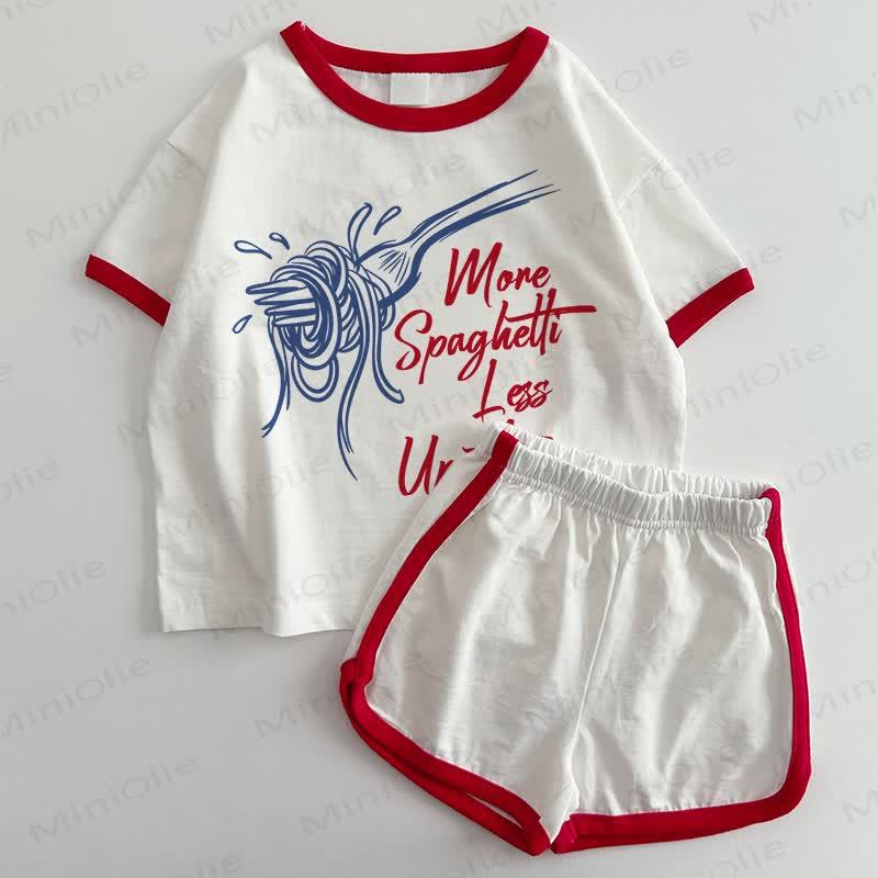 MORE SPAGHETTI LESS UPSETTI Baby Toddler T-shirt and Shorts 2-Piece Set - White&Red - 3-5T - image 1