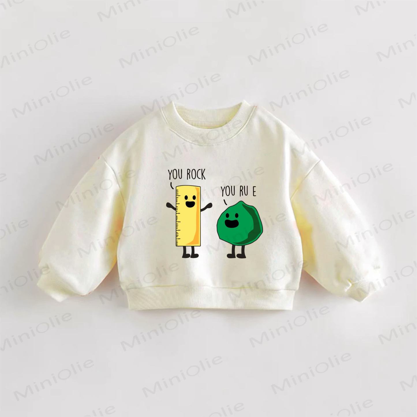 YOU ROCK YOU RU E Baby Toddler Ruler Stone Print Slogan Sweatshirt - Cream - 3-5T - image 1