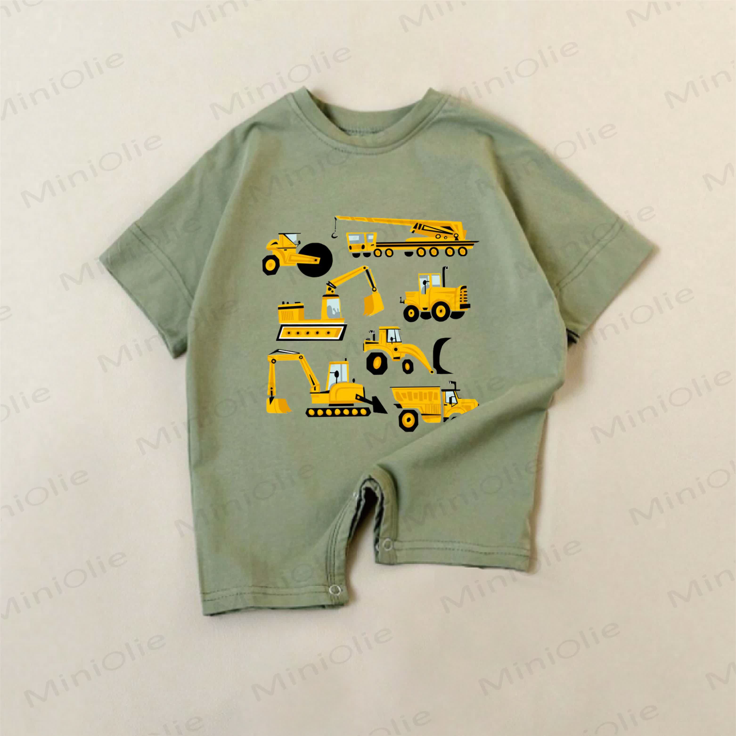 Baby Boys Green Excavator Print Romper - Green - 18-24M - image 1
