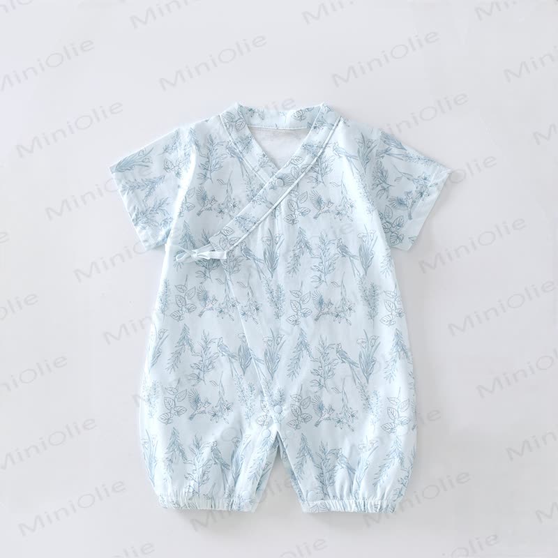 Baby Birds and Flowers Kimono Romper - Blue - 18-24M - image 4