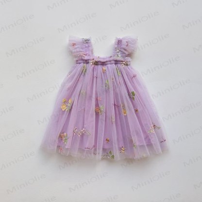 Toddler Girl Flower Mesh Flying Sleeves Dress - Purple - 5-7T - image 8
