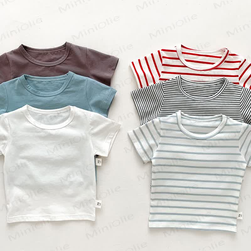 Baby Solid Color Striped Loose T-shirt - image 4