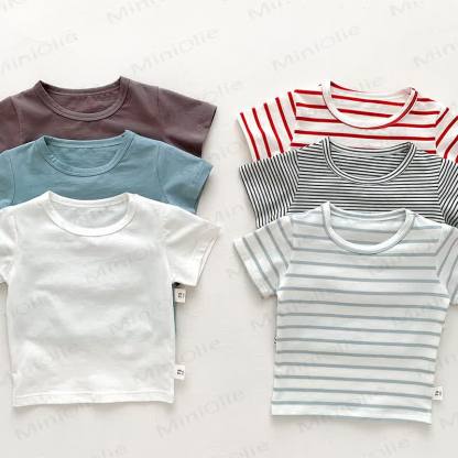 Baby Solid Color Striped Loose T-shirt - image 4