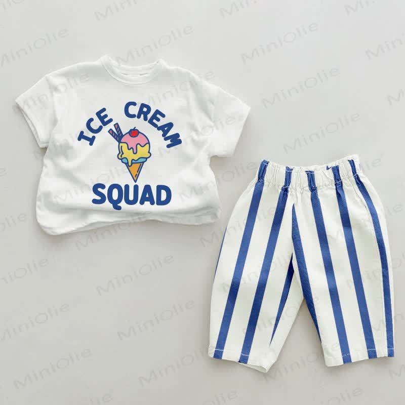 ICE CREAM SQUAD Baby Vertical Striped 2-piece Set - White&Blue - 2-3T - image 1