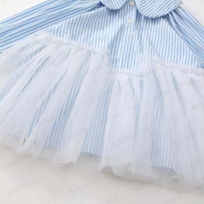 Toddler Blue Striped Tulle Shirt Dress - image 8