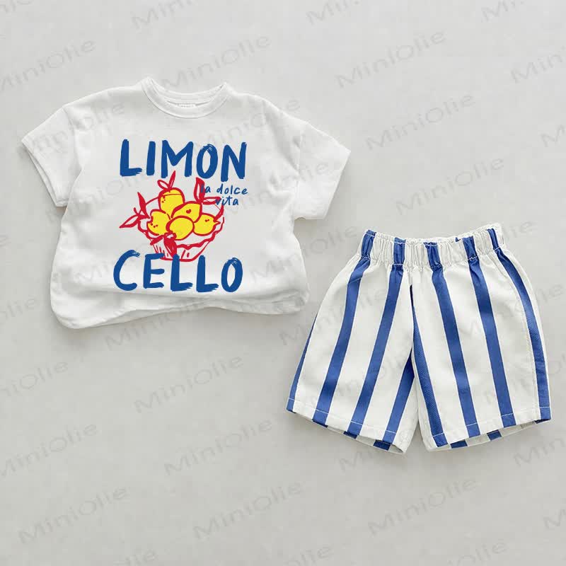 LIMON LA DOLCE VITA CELLO Baby Blue Vertical Striped 2-piece Shorts Set - White&Blue - 2-3T - image 1