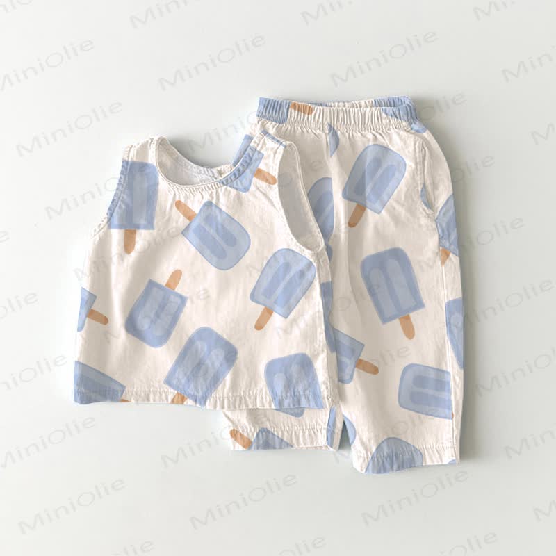Baby Toddler Ice Cream Print White Sleeveless 2-piece Set - White - 3-4T - image 1