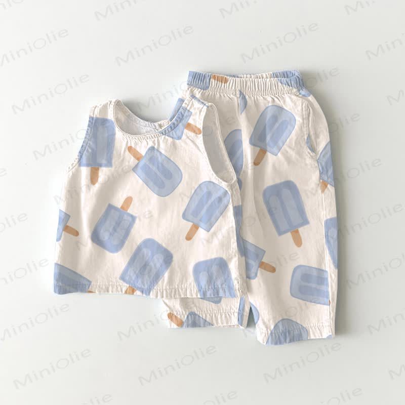 Baby Toddler Ice Cream Print White Sleeveless 2-piece Set - White - 3-4T - image 1