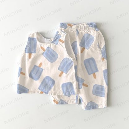 Baby Toddler Ice Cream Print White Sleeveless 2-piece Set - White - 3-4T - image 1