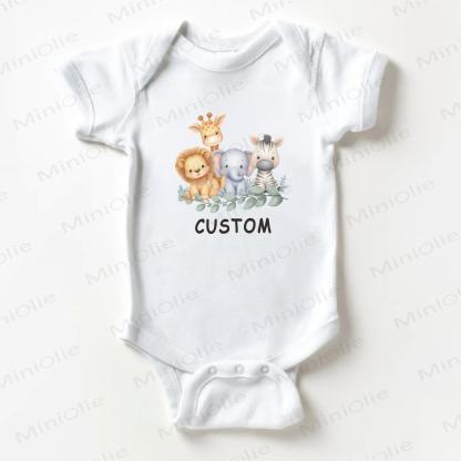 Name Customization Animals Print Baby White Bodysuit - image 1