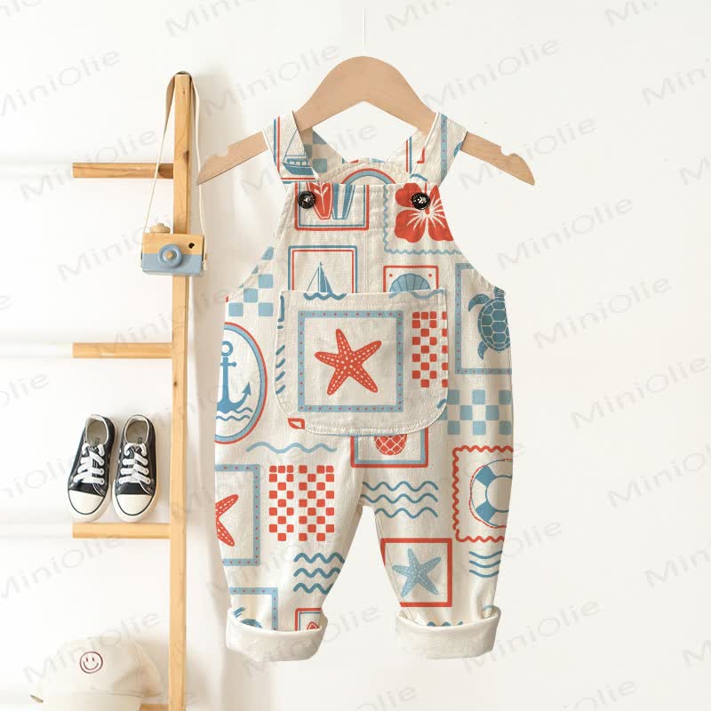 Baby Toddler Ocean Print Overalls  - Beige - 3-5T - image 1