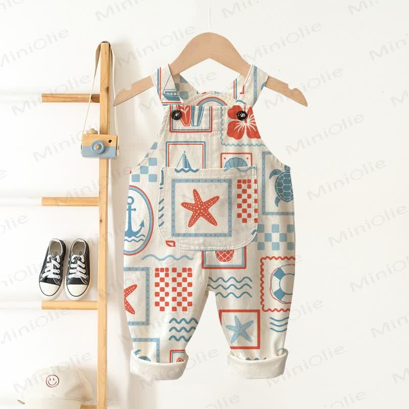 Baby Toddler Ocean Print Overalls  - Beige - 3-5T - image 1