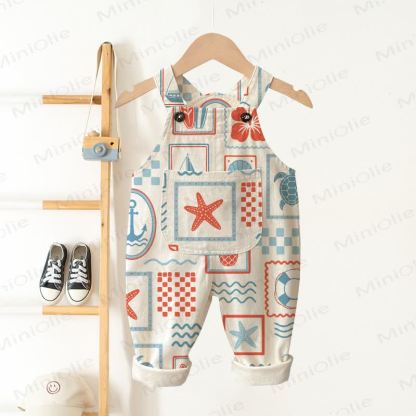 Baby Toddler Ocean Print Overalls  - Beige - 3-5T - image 1