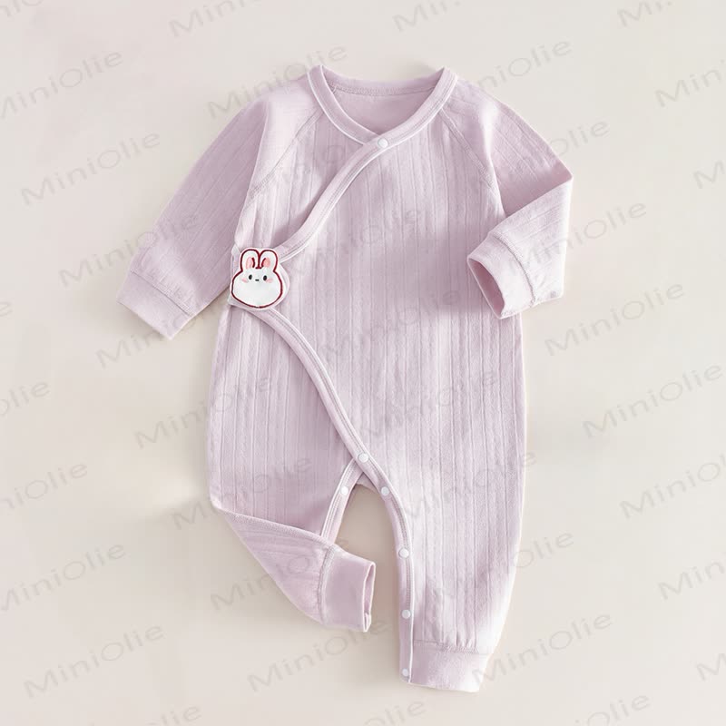Baby Solid Color Animal Velcro Romper - Purple - 6-12M - image 4