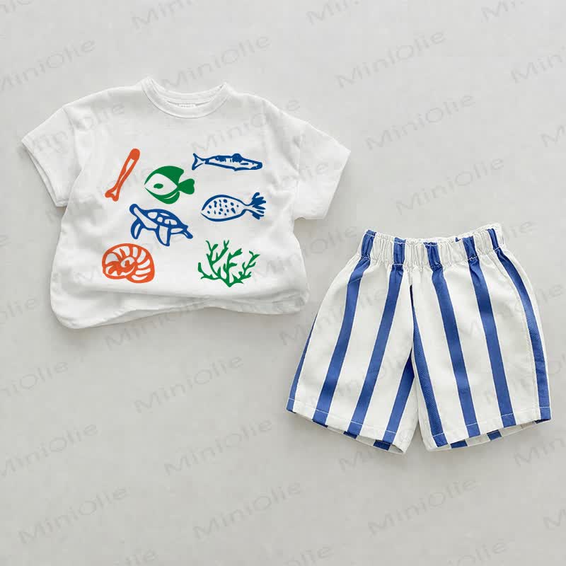 Baby Ocean Elements Blue Vertical Striped 2-piece Shorts Set - White&Blue - 2-3T - image 1