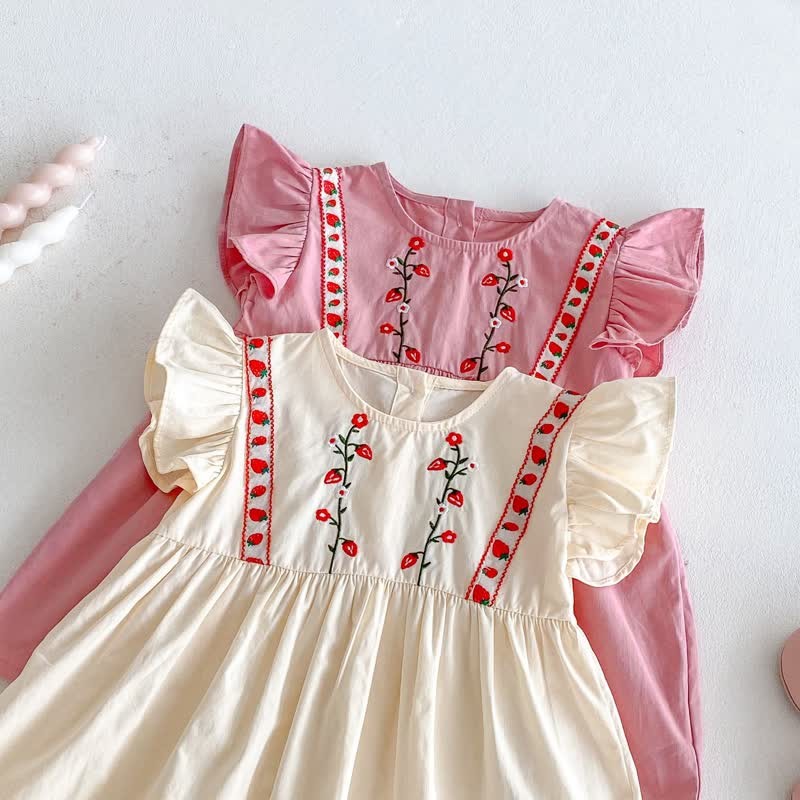 Toddler Embroidered Strawberry Ruffle Sleeves Dress - image 8